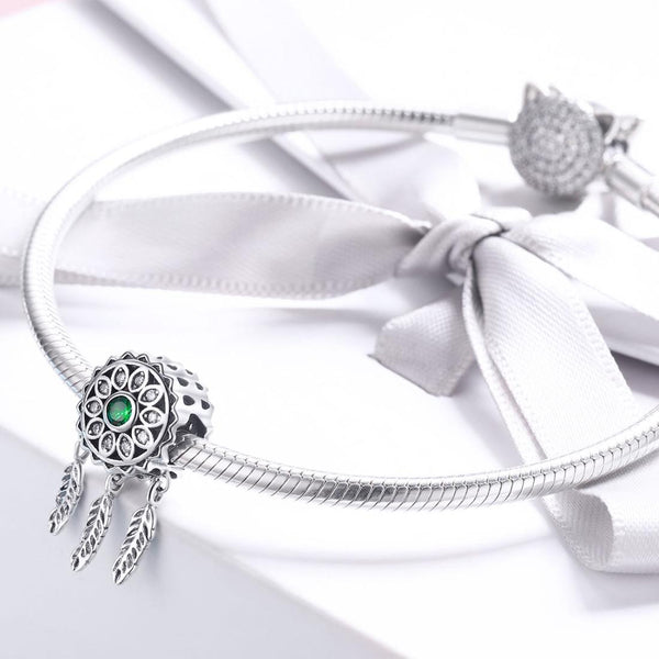 Dreamcatcher Sterling Silver Zircon CZ Bead Charm Bracelet Necklace Pendant