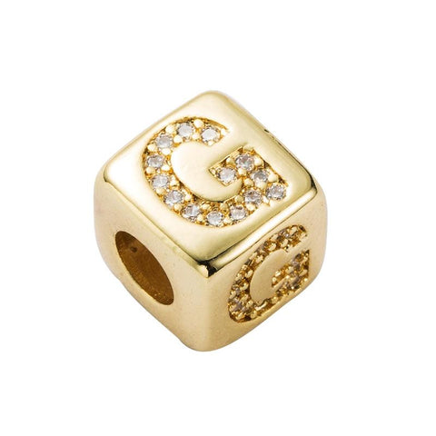 Gold Colour Letter Initial Copper Zircon CZ Bead Charm Bracelet Necklace G