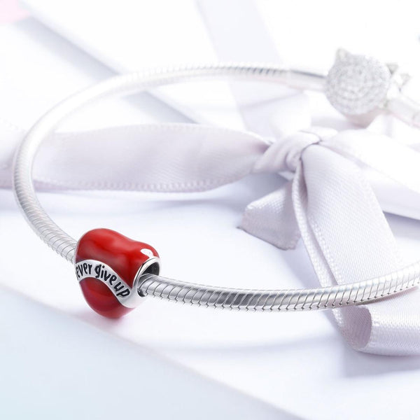 Never Give Up Heart Enamel Sterling Silver Bead Charm Bracelet Necklace