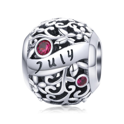 Ruby July Birthstone Sterling Silver Zircon CZ Bead Charm Bracelet Necklace