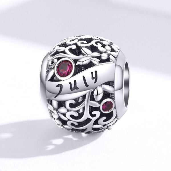 Ruby July Birthstone Sterling Silver Zircon CZ Bead Charm Bracelet Necklace