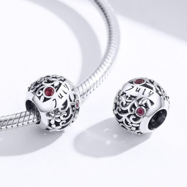 Ruby July Birthstone Sterling Silver Zircon CZ Bead Charm Bracelet Necklace