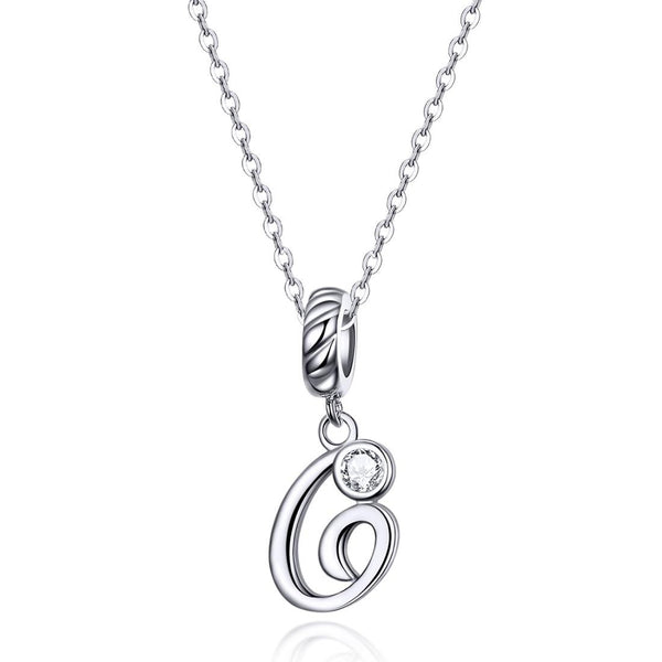 G Letter Initial Platinum Plated Sterling Silver Crystal Zircon Charm Bracelet Necklace