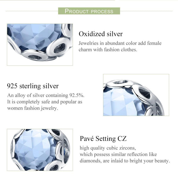 Blue Crystal Sterling Silver Zircon CZ Bead Charm Pendant Bracelet Necklace