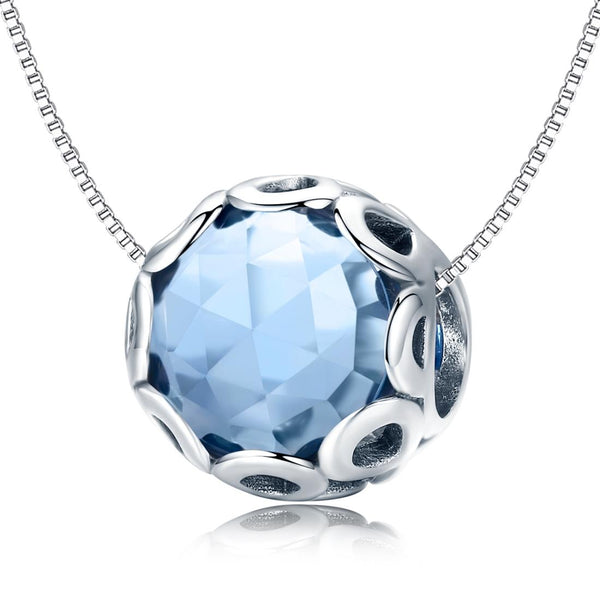 Blue Crystal Sterling Silver Zircon CZ Bead Charm Pendant Bracelet Necklace