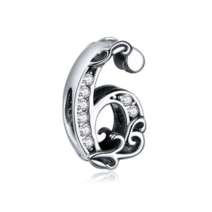 6 Number Numeral Sterling Silver Crystal Zircon CZ Bead Charm Bracelet Necklace