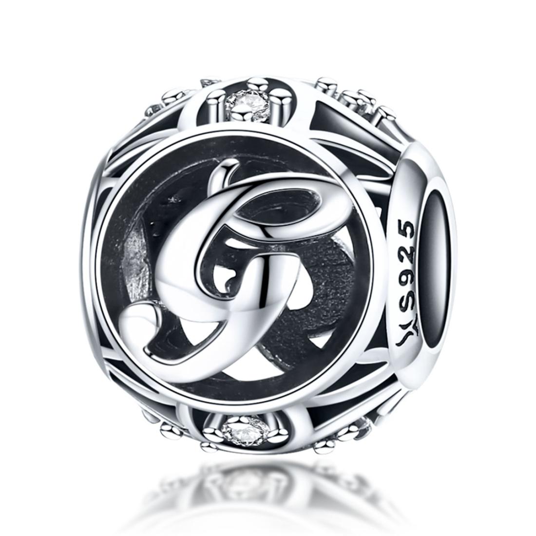 G Initial Letter Sterling Silver Zircon CZ Bead Charm Bracelet Necklace