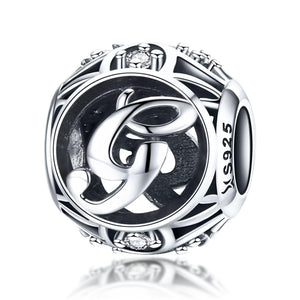 G Initial Letter Sterling Silver Zircon CZ Bead Charm Bracelet Necklace