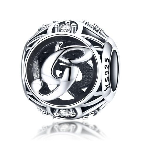 G Initial Letter Sterling Silver Zircon CZ Bead Charm Bracelet Necklace