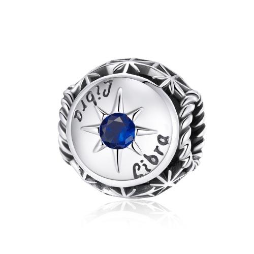 Libra Zodiac Sterling Silver Zircon CZ Bead Charm Bracelet Necklace