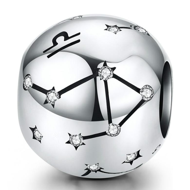 Libra Zodiac Constellation Sterling Silver Zircon CZ Bead Charm Bracelet Necklace