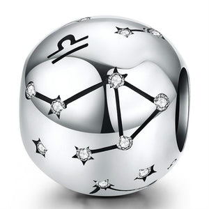 Libra Zodiac Constellation Sterling Silver Zircon CZ Bead Charm Bracelet Necklace