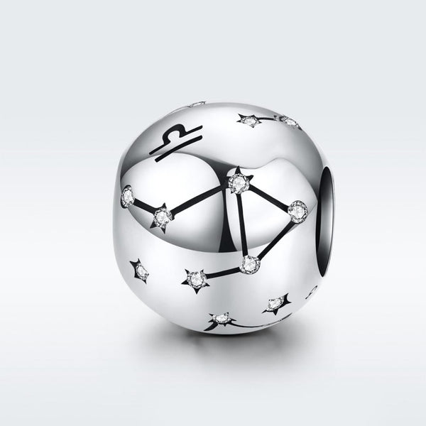 Libra Zodiac Constellation Sterling Silver Zircon CZ Bead Charm Bracelet Necklace