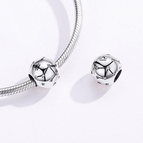 Libra Zodiac Constellation Sterling Silver Zircon CZ Bead Charm Bracelet Necklace