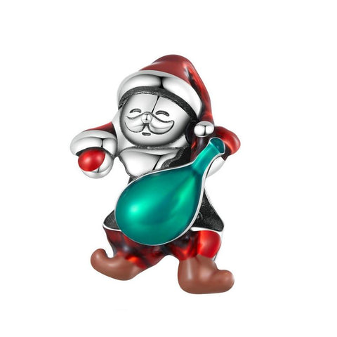 Father Christmas Santa Enamel Sterling Silver Bead Charm Bracelet Necklace