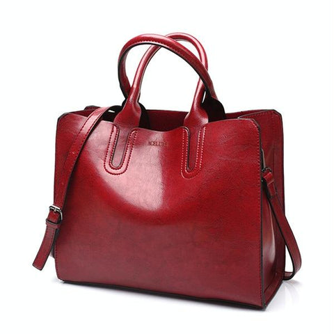 Wax Oil Look Large Faux PU Leather Tote Trunk Shoulder Bag Handbag Burgundy