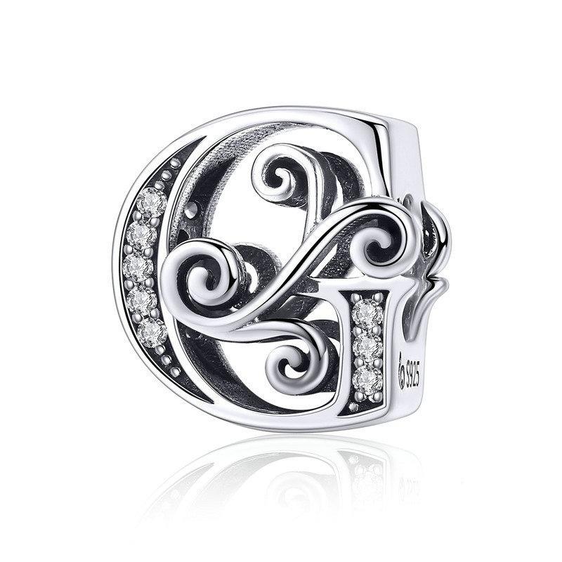 Initial Letter Gothic Victorian Sterling Silver Zircon CZ Bead Charm Bracelet G