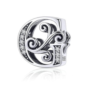 Initial Letter Gothic Victorian Sterling Silver Zircon CZ Bead Charm Bracelet G