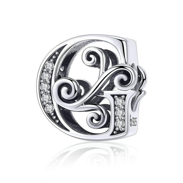 Initial Letter Gothic Victorian Sterling Silver Zircon CZ Bead Charm Bracelet G