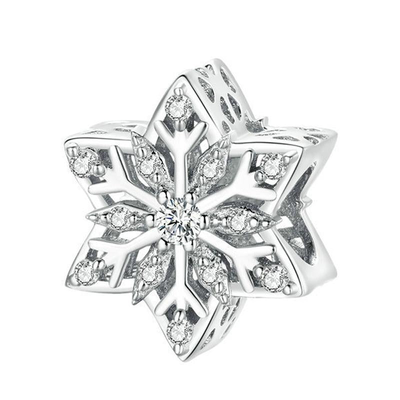 Winter Snowflake Sterling Silver Zircon CZ Bead Charm Bracelet Necklace