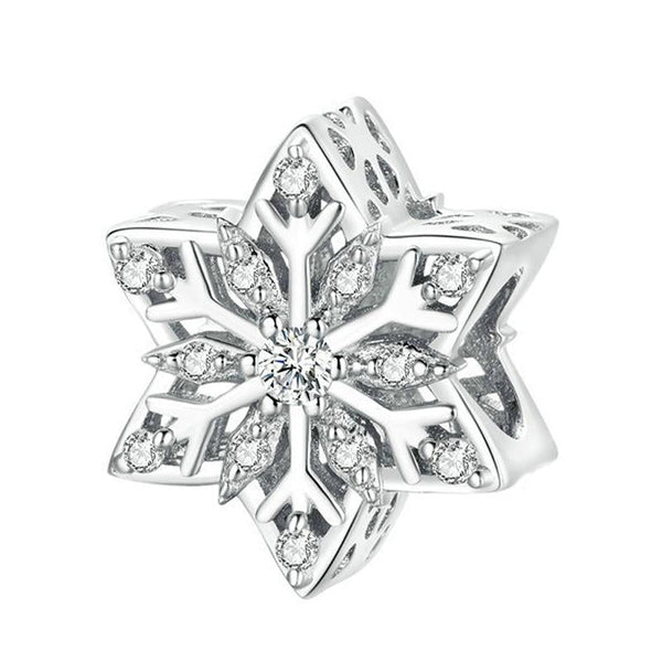 Winter Snowflake Sterling Silver Zircon CZ Bead Charm Bracelet Necklace