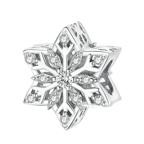 Winter Snowflake Sterling Silver Zircon CZ Bead Charm Bracelet Necklace