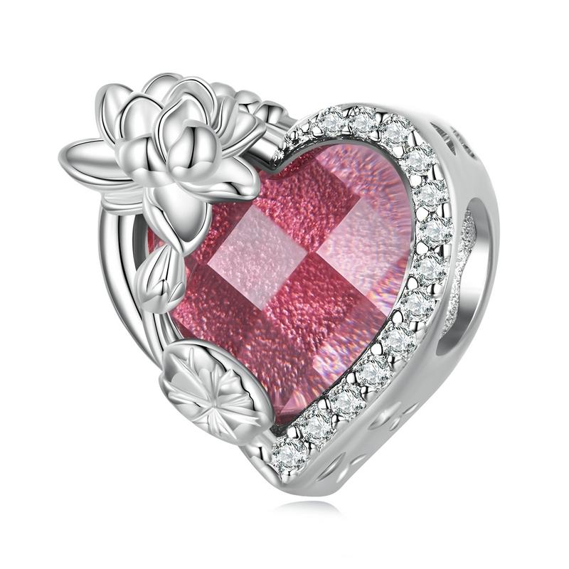 July Ruby Birthstone Waterlily Birth Flower Sterling Silver Bead Charm Bracelet Necklace