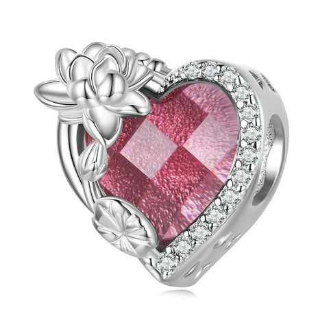 July Ruby Birthstone Waterlily Birth Flower Sterling Silver Bead Charm Bracelet Necklace