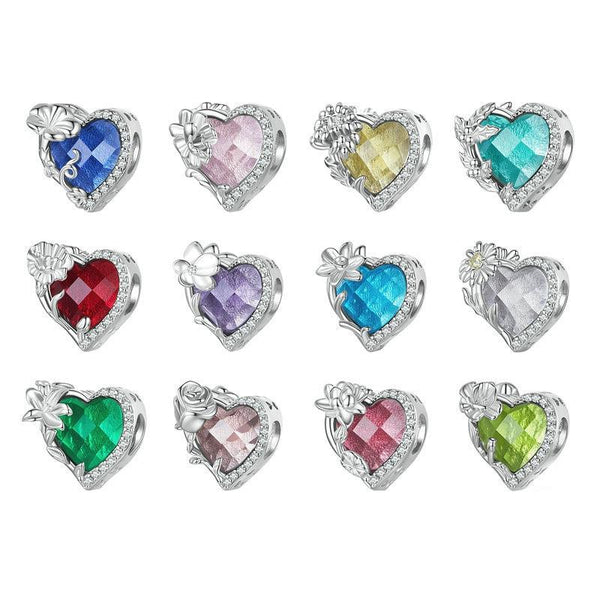 July Ruby Birthstone Waterlily Birth Flower Sterling Silver Bead Charm Bracelet Necklace