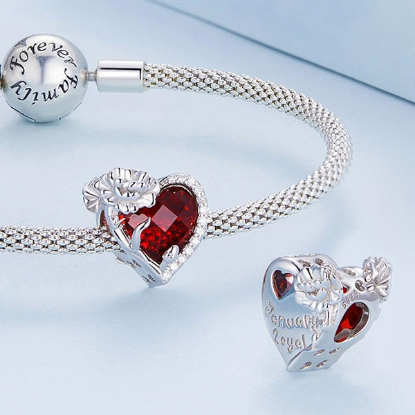 July Ruby Birthstone Waterlily Birth Flower Sterling Silver Bead Charm Bracelet Necklace