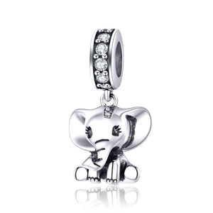 Elephant Sterling Silver Zircon CZ Bead Charm Bracelet Necklace Pendant