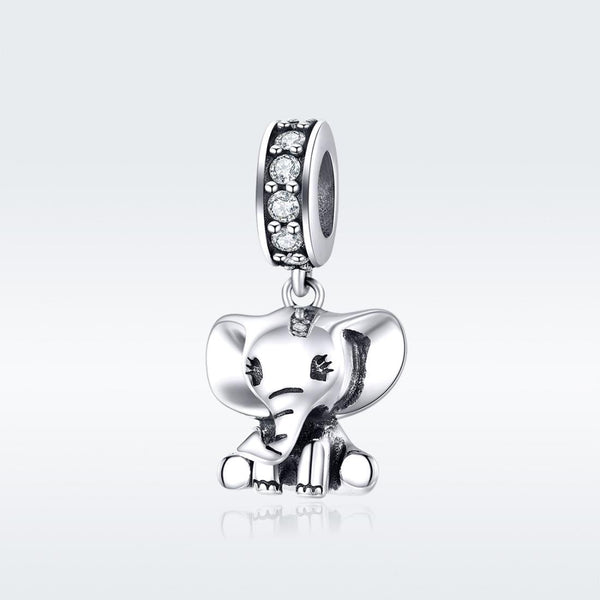 Elephant Sterling Silver Zircon CZ Bead Charm Bracelet Necklace Pendant