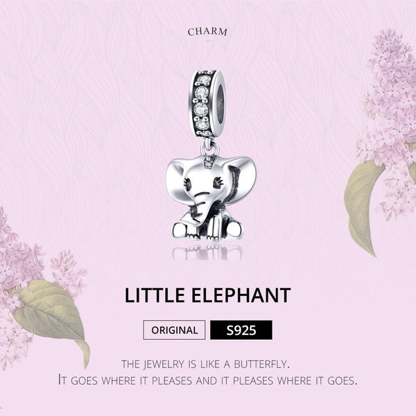 Elephant Sterling Silver Zircon CZ Bead Charm Bracelet Necklace Pendant