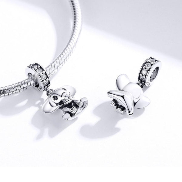 Elephant Sterling Silver Zircon CZ Bead Charm Bracelet Necklace Pendant