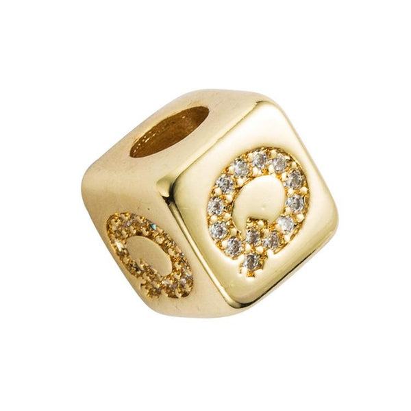 Gold Colour Letter Initial Copper Zircon CZ Bead Charm Bracelet Necklace Q