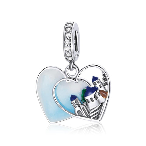Greek Island Heart Love Enamel Sterling Silver Zircon CZ Bead Charm Bracelet Necklace