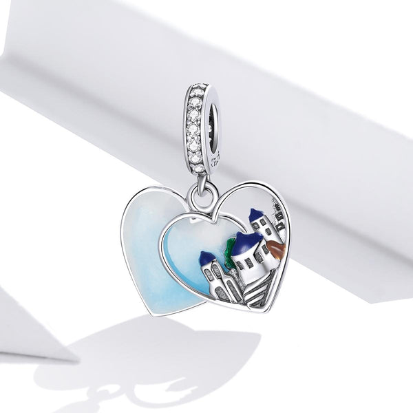 Greek Island Heart Love Enamel Sterling Silver Zircon CZ Bead Charm Bracelet Necklace