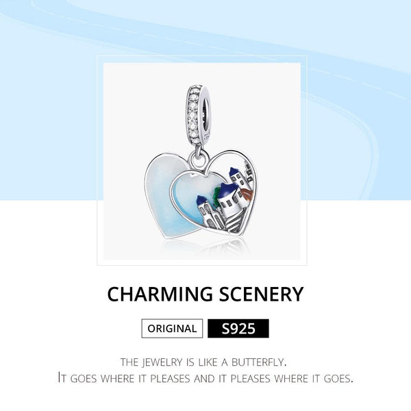 Greek Island Heart Love Enamel Sterling Silver Zircon CZ Bead Charm Bracelet Necklace