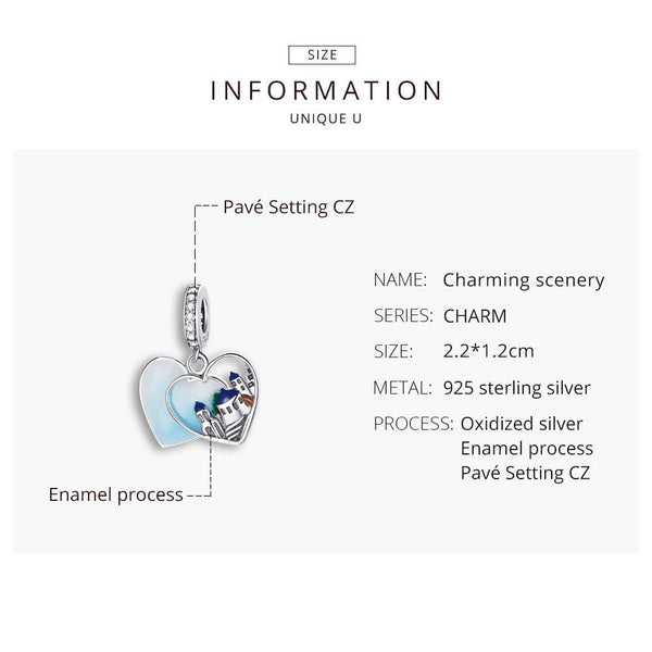 Greek Island Heart Love Enamel Sterling Silver Zircon CZ Bead Charm Bracelet Necklace