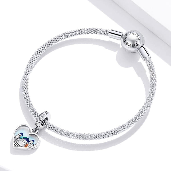 Greek Island Heart Love Enamel Sterling Silver Zircon CZ Bead Charm Bracelet Necklace
