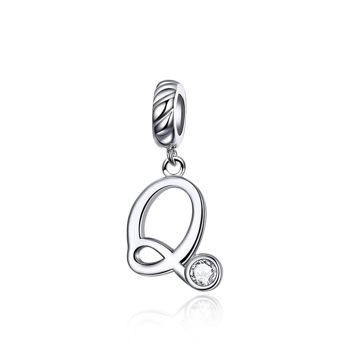 Q Letter Initial Platinum Plated Sterling Silver Crystal Zircon Charm Bracelet Necklace