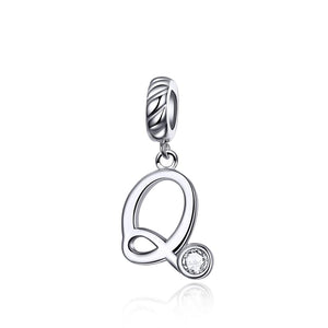 Q Letter Initial Platinum Plated Sterling Silver Crystal Zircon Charm Bracelet Necklace