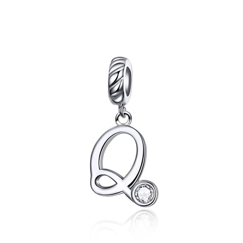 Q Letter Initial Platinum Plated Sterling Silver Crystal Zircon Charm Bracelet Necklace