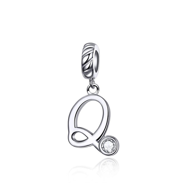 Q Letter Initial Platinum Plated Sterling Silver Crystal Zircon Charm Bracelet Necklace