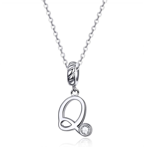 Q Letter Initial Platinum Plated Sterling Silver Crystal Zircon Charm Bracelet Necklace