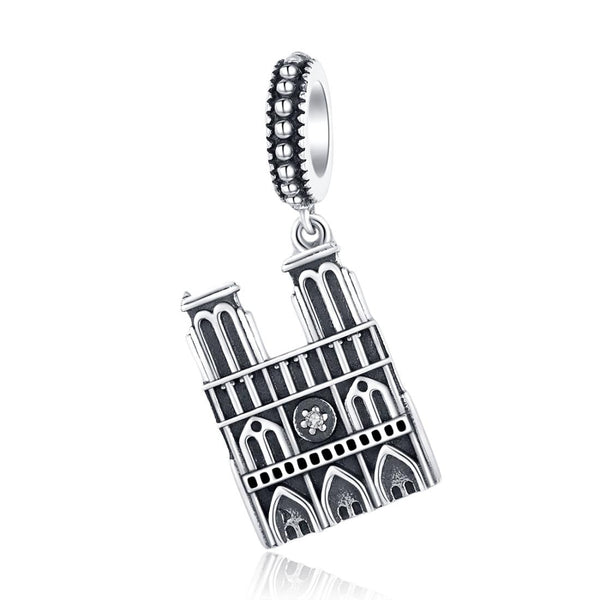 Paris Notre Dame Sterling Silver Zircon CZ Bead Charm Bracelet Necklace