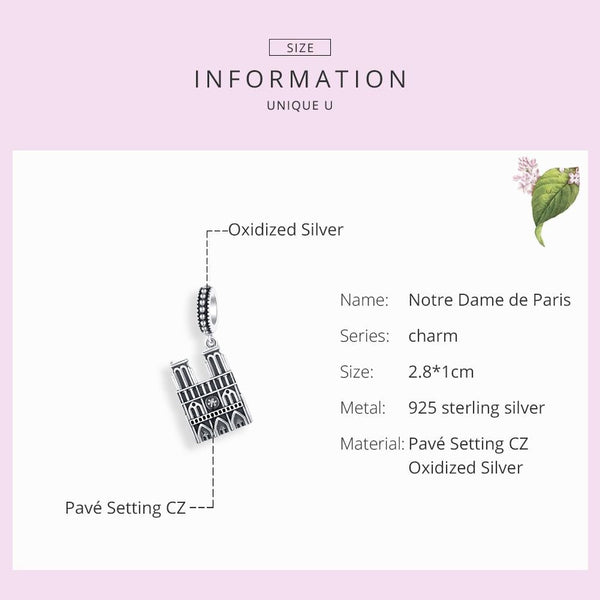 Paris Notre Dame Sterling Silver Zircon CZ Bead Charm Bracelet Necklace