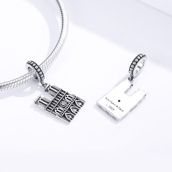 Paris Notre Dame Sterling Silver Zircon CZ Bead Charm Bracelet Necklace