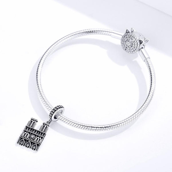 Paris Notre Dame Sterling Silver Zircon CZ Bead Charm Bracelet Necklace