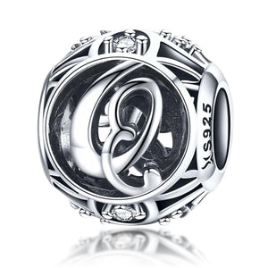 Q Initial Letter Sterling Silver Zircon CZ Bead Charm Bracelet Necklace
